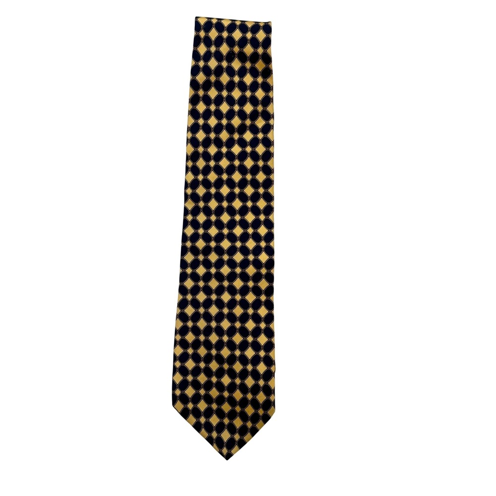 Vintage Paolo by Gucci Silk Tie Navy Gold Pattern Designer 80s Italy